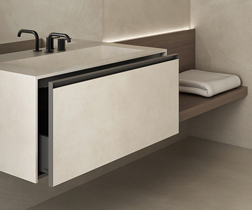 Washbasin cabinet, top with integrated basin, sides: Gres Industrial Ivory